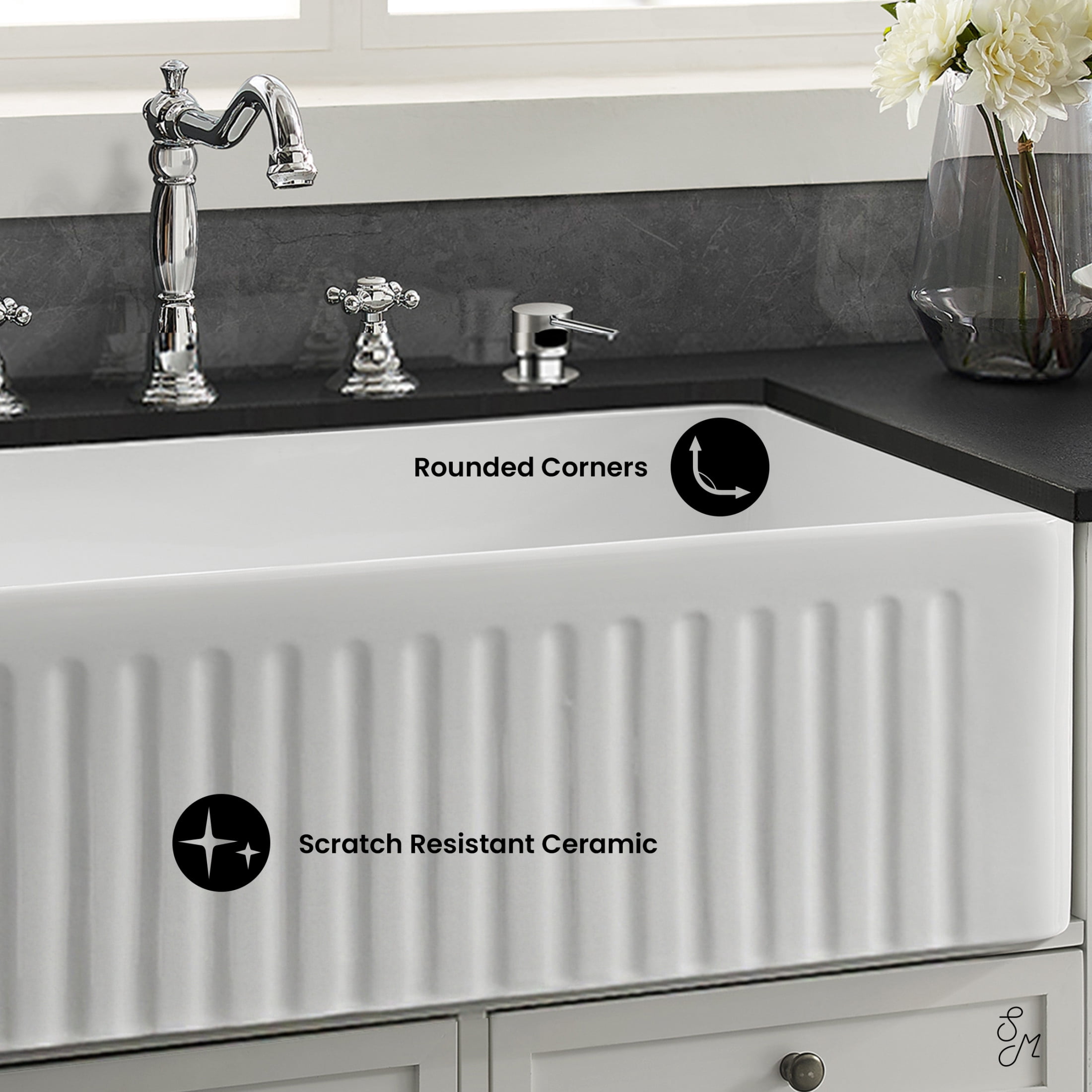 Delice 30 x 18 Ceramic, Farmhouse Kitchen Sink with Apron