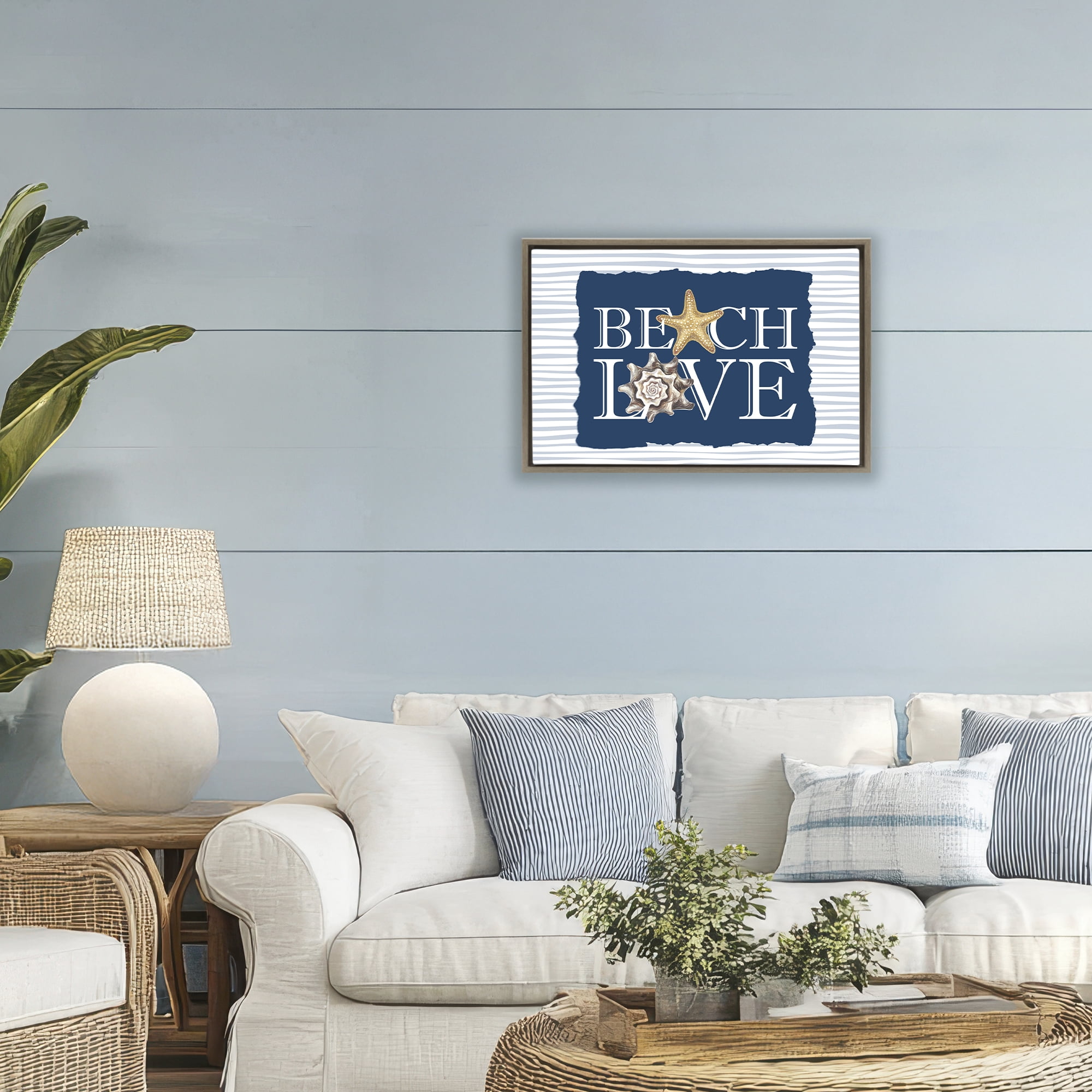 Stupell Industries Beach Love Seashells Brown Framed Floater Canvas Wall Art, design by Kim Allen