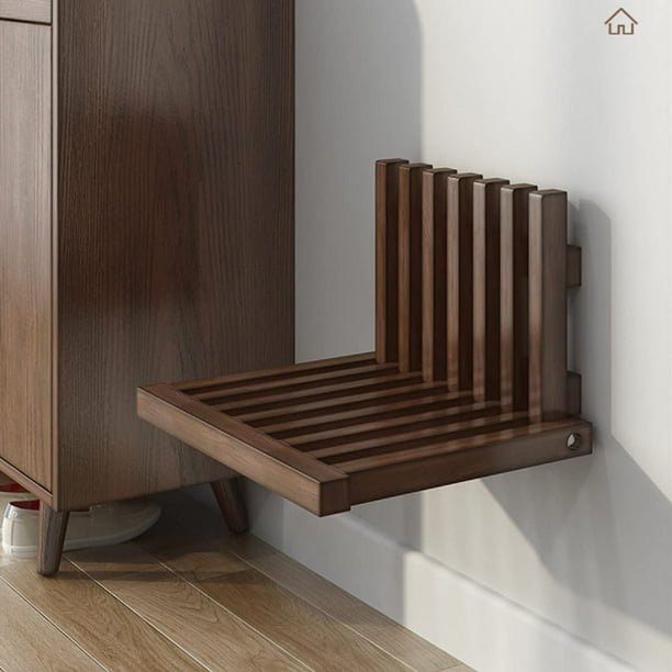 Miumaeov Walnut Folding Shower Seat, WallMounted Folding Wood Stool