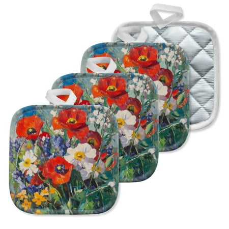 

4Pcs Pot Holder for Kitchen Beautiful Poppy - Filled Bouquet Composition Square Heat Resistant Hotpads 8x8in Non Slip Dirt-Proof Kitchen Cook Oven Potholders Machine Washable