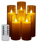 IMAGE 5 Pack Flickering Flameless Candles Acrylic Shell Pillar 3D Wick LED Candles with Timer for Wedding Christmas Home Decor, Clear