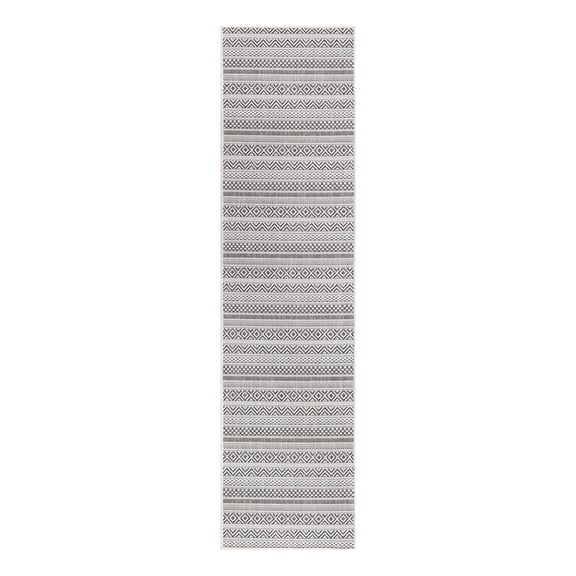 Unique Loom Outdoor Striped Collection Area Rug - Maia (2' x 8' Runner Beige/Black)