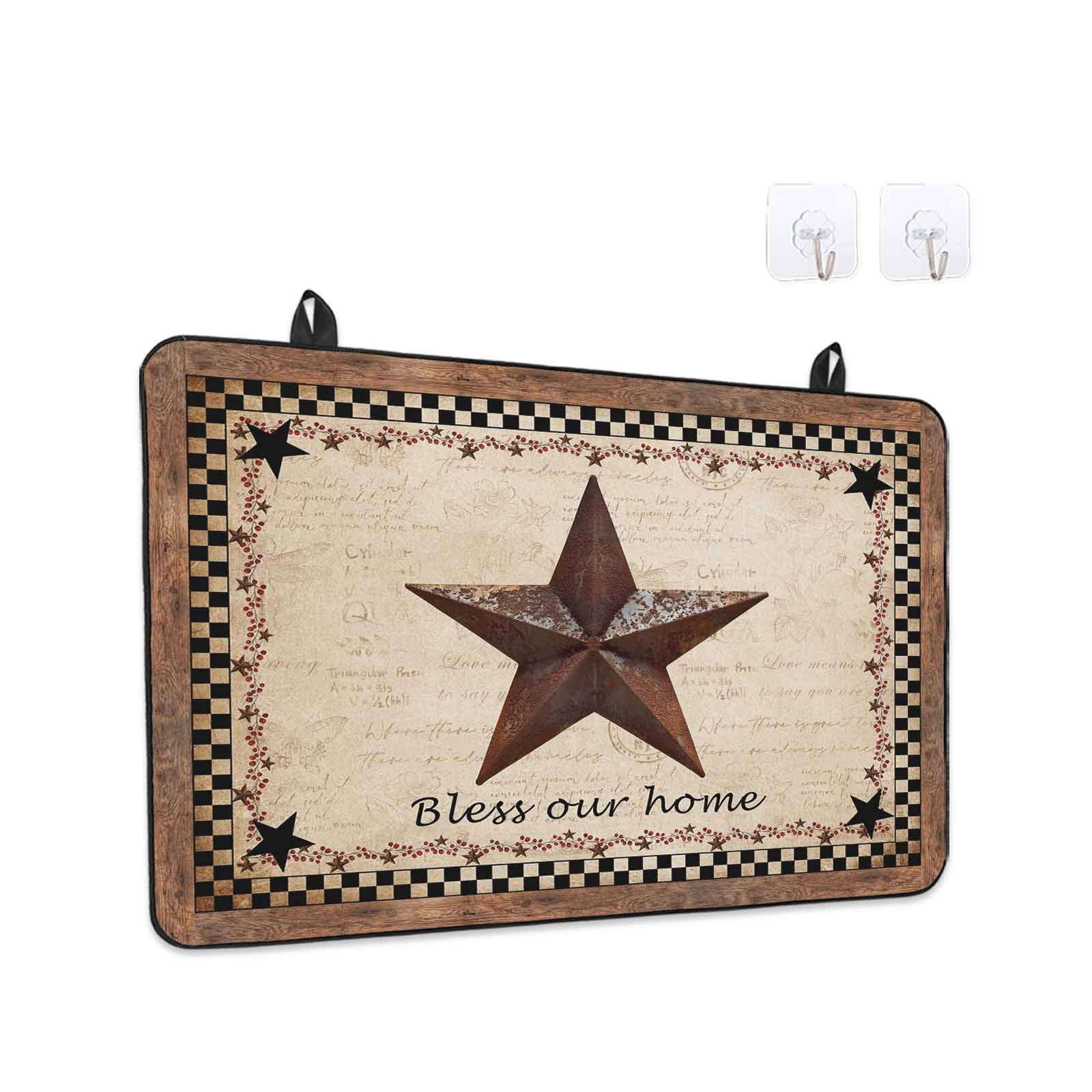 Western Star Brown Stove Top Cover for Electric Stove, Heat-proof & Non Slip Glass Top Stove Cover Protector, Texas Stars Retro Farmhouse Buffalo Plaid Kitchen Flat Cooktop Rubber Mat 24x21 Inches