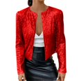 thumbnail image 3 of Women's Round Neck Sequin Jacket, Long Sleeve Open Front Cardigan, Sparkly Short Coat, Glitter Evening Cover-Up, Dressy Casual Jacket, Holiday Party Wear, Shimmery Top Layer Red, 3 of 9