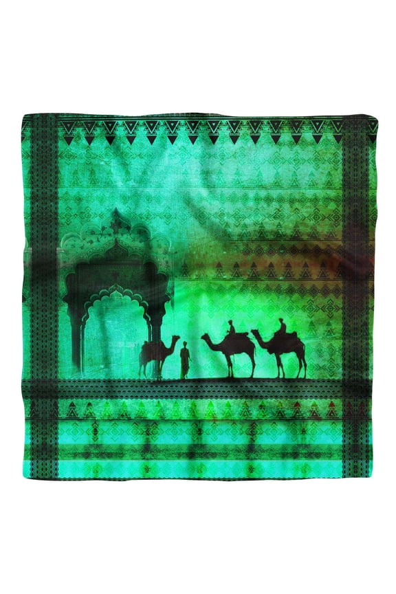 Green Camel Mughal Print Pure Silk Square&nbsp;Scarf&nbsp;Neck Wrap Summer Hair Bandanas For Women