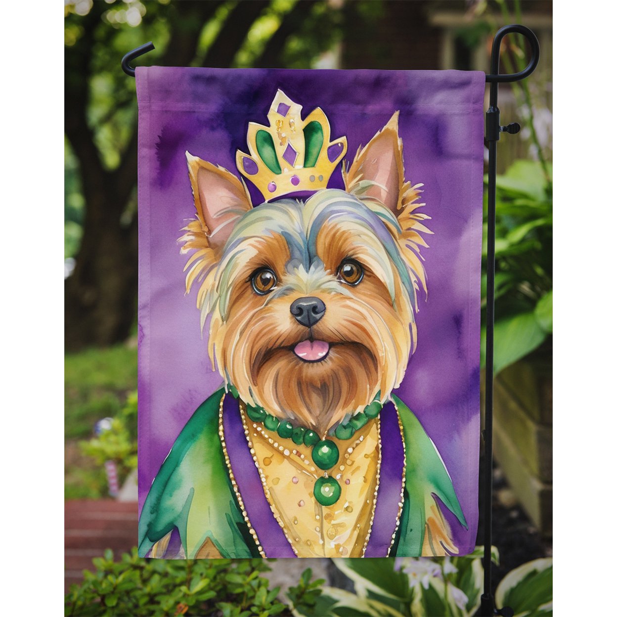 Yorkshire Terrier King of Mardi Gras Garden Flag 11.25 in x 15.5 in