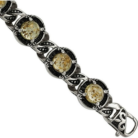 Primal Steel Stainless Steel Polished Antiqued Epoxy Resin with Gold Tin Bracelet