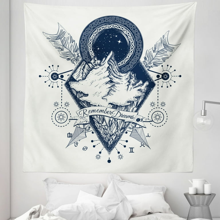 Adventure Tapestry Mountains in Boho Tattoo Style with Crossed Arrows and Astrological Fabric Wall Hanging Decor for Bedroom Living Room Dorm 5