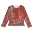thumbnail image 4 of LTTVQM Girls Fall Shirts 7-8 Long Sleeve Casual Vintage Floral Print Tunic Tops Basic Round Neck Blouse Holiday T-Shirts Wine 7-8 Years, 4 of 4