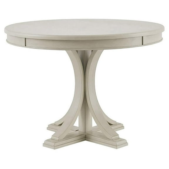 Pemberly Row Contemporary Round MDF and Solid Wood Dining Table in Cream