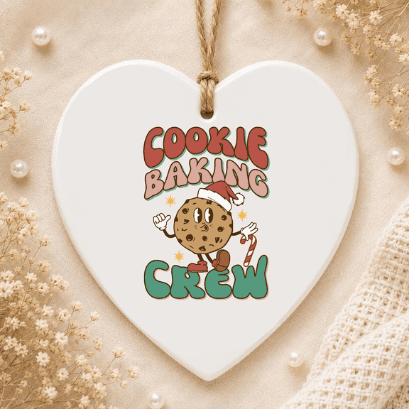 Cookie Baking Crew Ornament Gift For Her Gift Baking Crew Cookie 2D FLAT HEART Ceramic Ornament