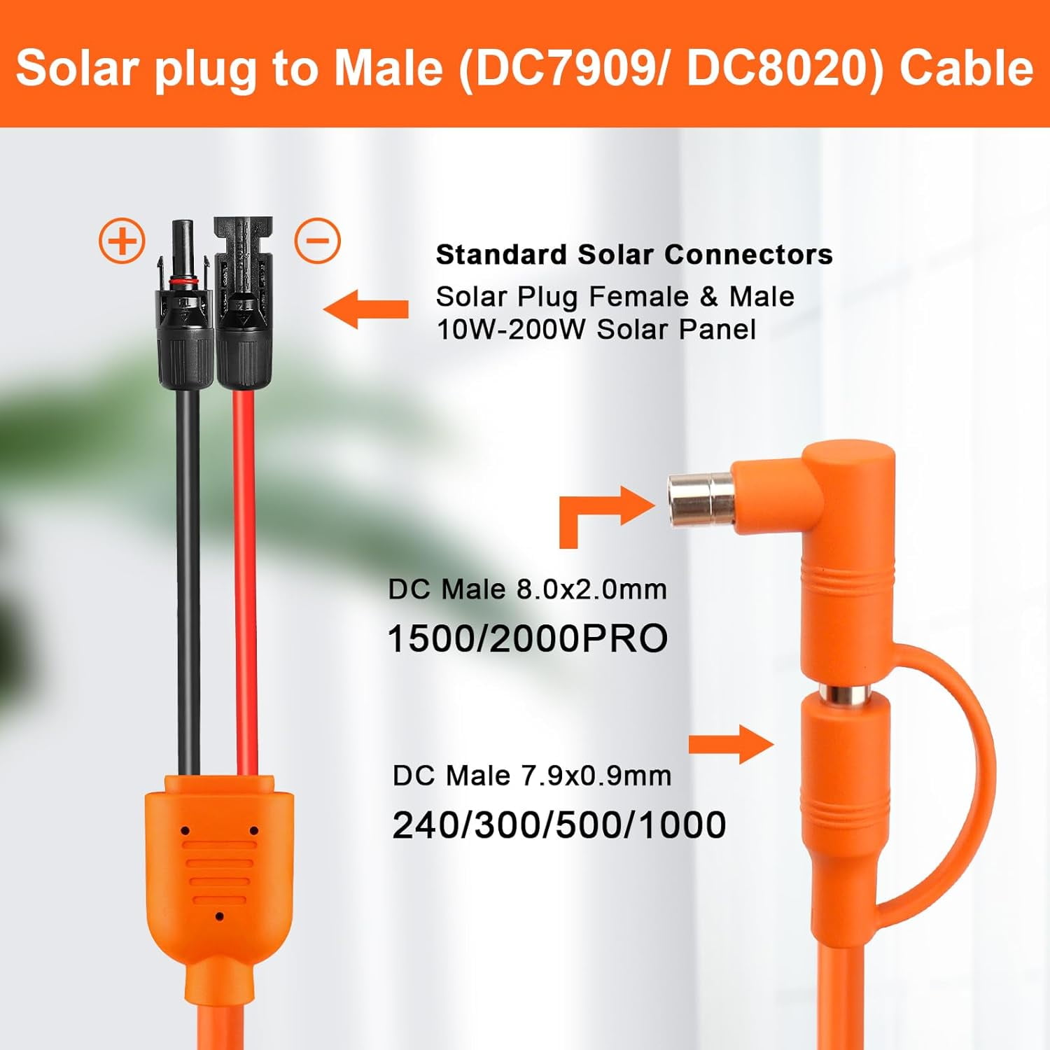 CoolStuff 10FT Solar Panel Connectors to DC 8mm Adapter Cable,12AWG+14AWG Solar Cable Cord with DC8020/7909,Compatible with Jackery, Anker,GZ Yeti,BLUETT Portable Power Statio,Solar Generator