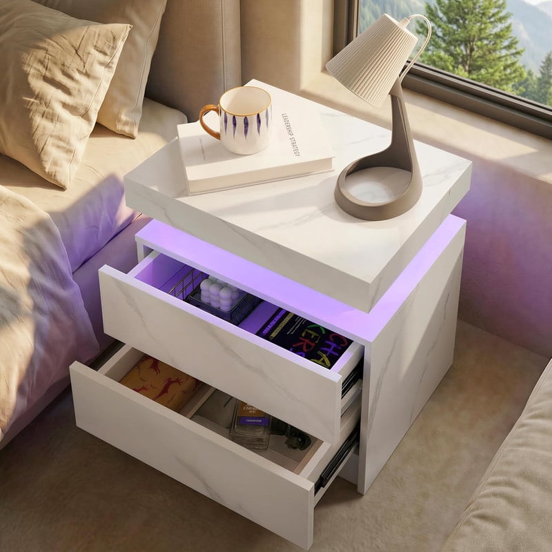 Howcool LED Nightstand, 2 Drawer Bedside Side Table with LED Lights for Bedroom Living Room