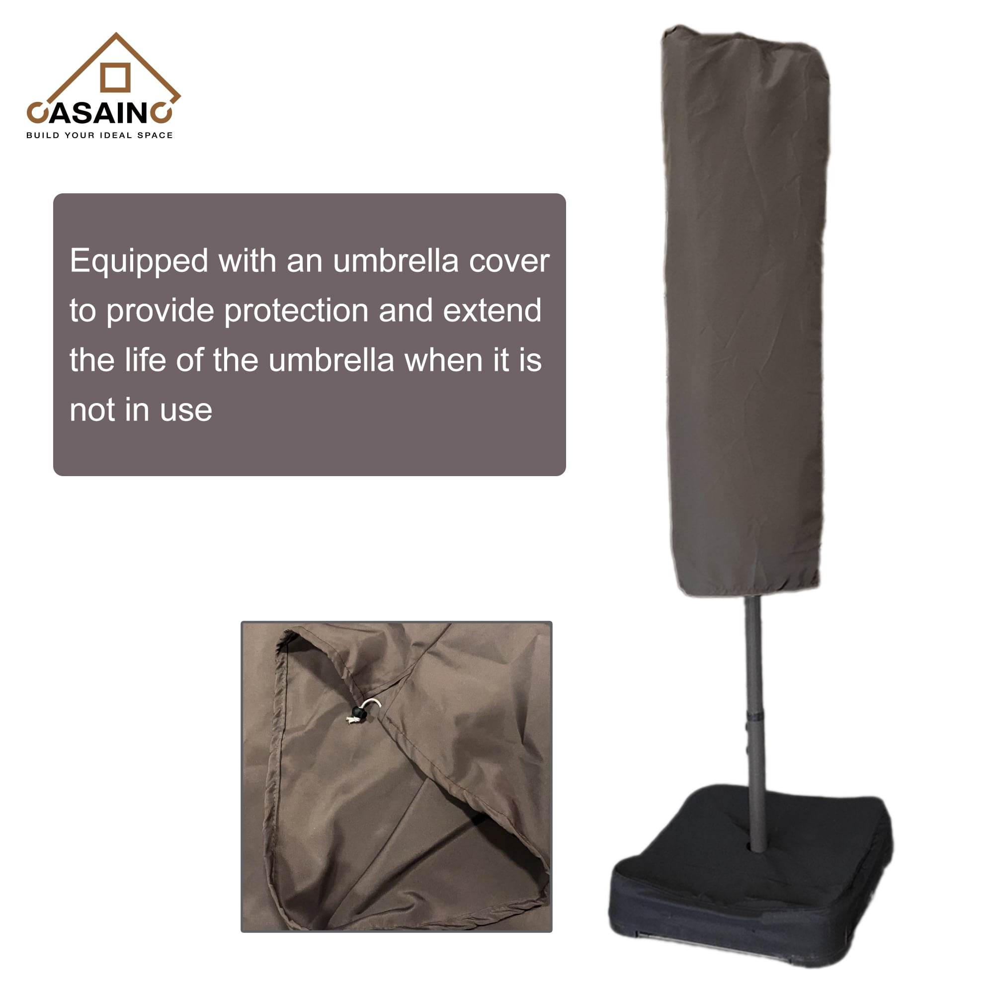 CASAINC 15 ft. Steel Market Patio Umbrella Double-Sided Twin Large Patio Umbrella with Base in Coffee
