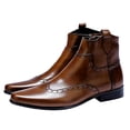 thumbnail image 7 of Santimon Men Leather Boots Brogue Oxford Dress Boots Casual Chukka Boots Ankle Boots Brown 6 US, 7 of 7