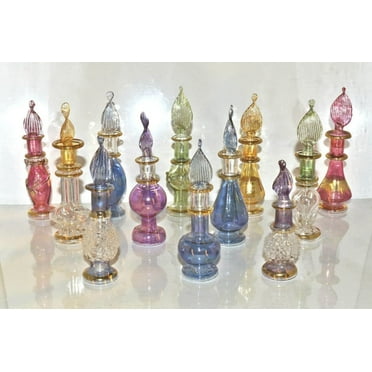 Lot of 12 Tiny Mouth Blown Egyptian Perfume Bottles Pyrex Glass