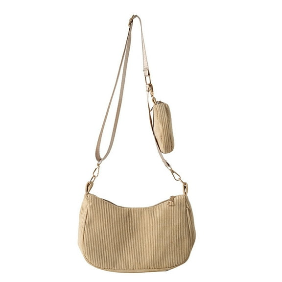 Womens Fashion Solid Color Corduroy Underarm Bag with Coin Purse Pouches Shoulder Crossbody Bag for Shopping Dating Work