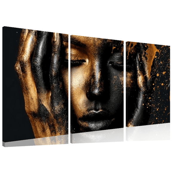 2D Flat, 3pcs Canvas Triptych, African Woman Wall Poster - Abstract Flower Canvas for Home and Bedroom Decor - Elegant and Stylish Wall Art (No Frame)
