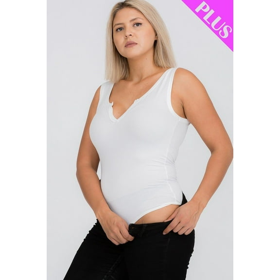 Plus Size Split Neckline Bodysuit Top