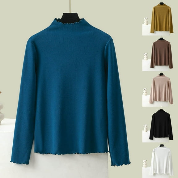 NSLGXD Plus Size Women's Cotton Tops Basic Long Sleeve Mock Neck T-Shirt Solid Color Casual Shirts Slim Fit Half Turtleneck Blouse Black Tops for Women Going Out