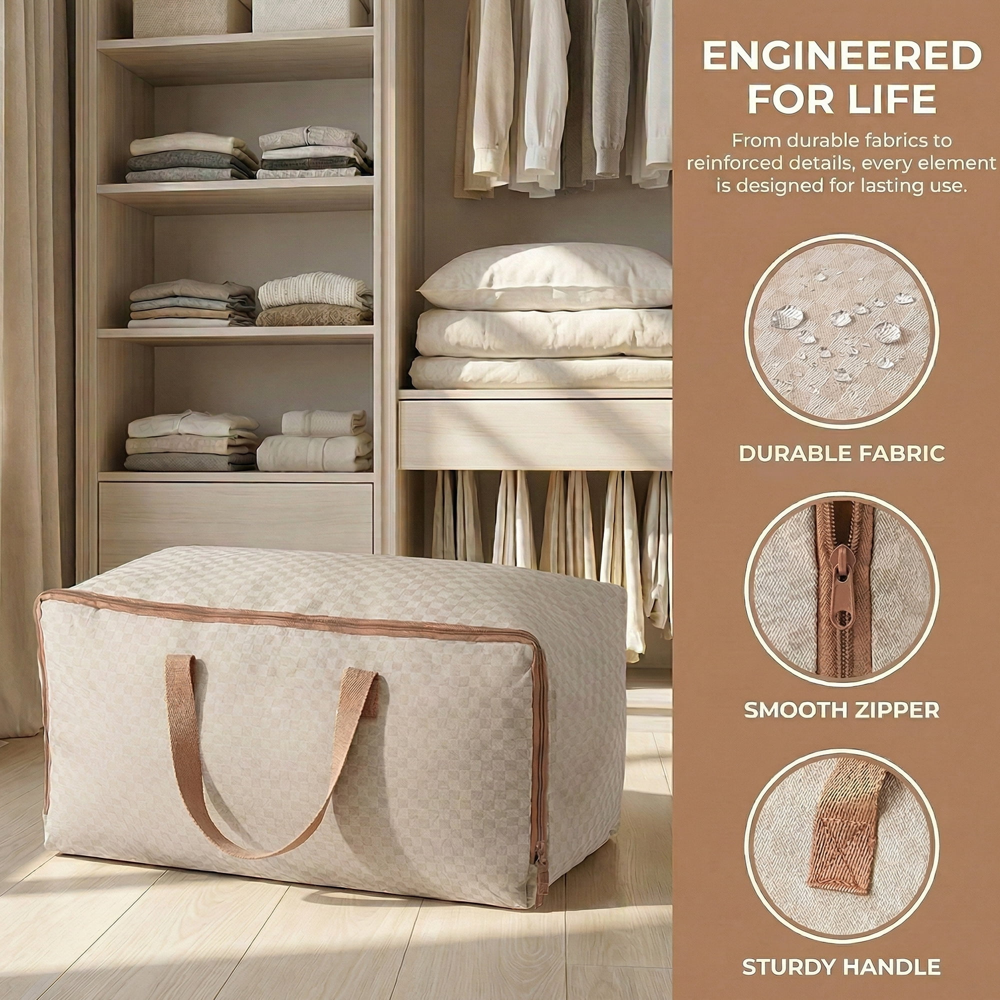 Unique Bargains Storage Floral Moving Bags for Organizing Clothing Brown 23.6"x15.7"x9.8"