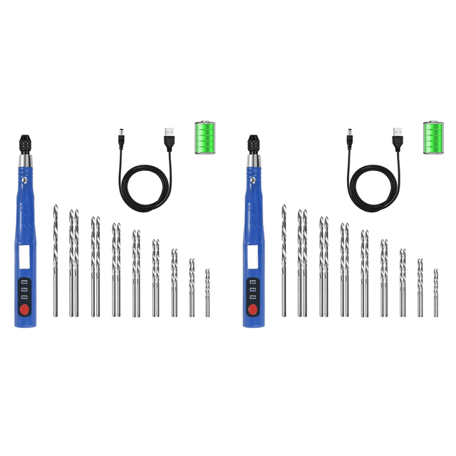 2X Kit de Perceuse à Main Électrique Sans Fil Rechargeable USB pour Fabrication de Bijoux, Ensemble d'Étui pour Porte-Clés en Résine Argile Polymère