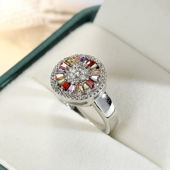 New Bohemian Style Rainbow Color Cubic Zirconia Flower Ring