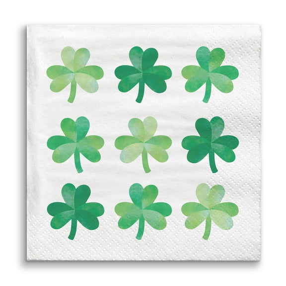Big Dot of Happiness Shamrock St. Patrick’s Day Napkins, Saint Paddy’s Day Party Decor, White 3-Ply Paper Beverage Cocktail Napkins - 24 Count