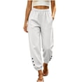 thumbnail image 3 of Womens Joggers Sweatpants with Pockets Baggy High Waisted Lounge Athletic White Button Trim Hem Sweat Pants Size M, 3 of 7