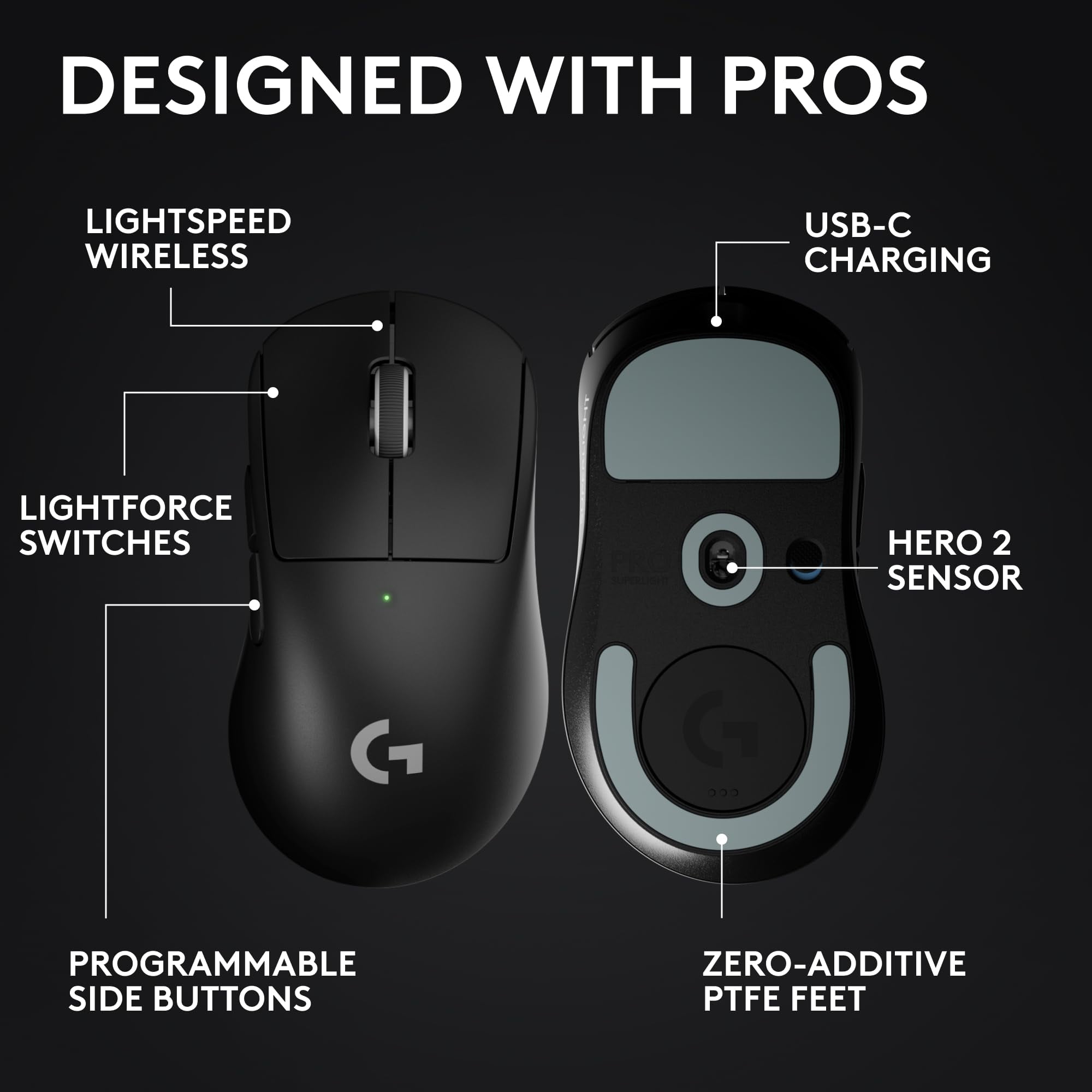 Logitech PRO X SUPERLIGHT 2 DEX Wireless Gaming Mouse, Lightweight 60g Pro-grade Right-handed Mouse with 44L DPI Sensor and Up to 8k Hz Polling for PC/Mac