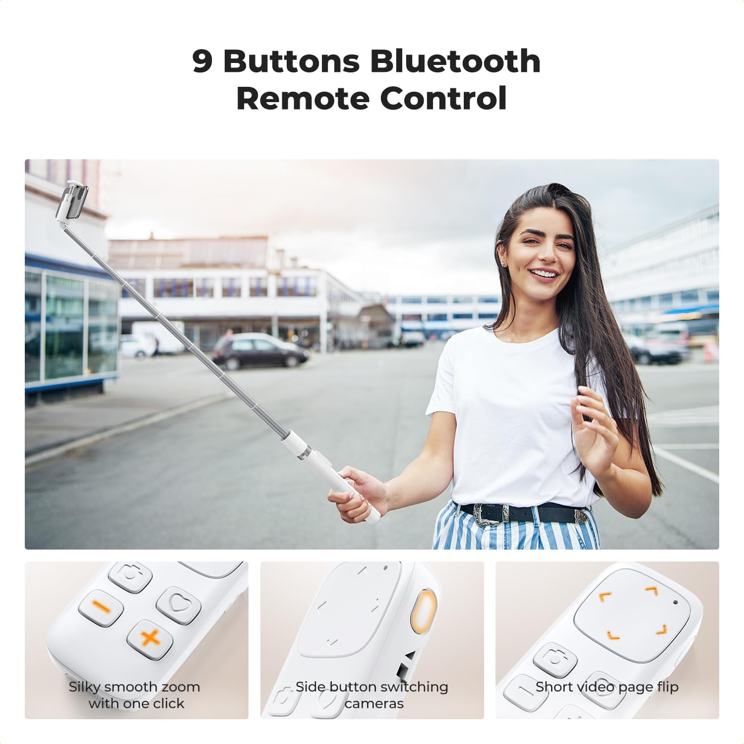 K&F CONCEPT 69" Selfie Stick, Pop Open & Quick Fold Phone Tripod, 360° Rotatable with Bluetooth Remote, Cell Phone Tripod for Travel, Live Streaming, Vloggers, White