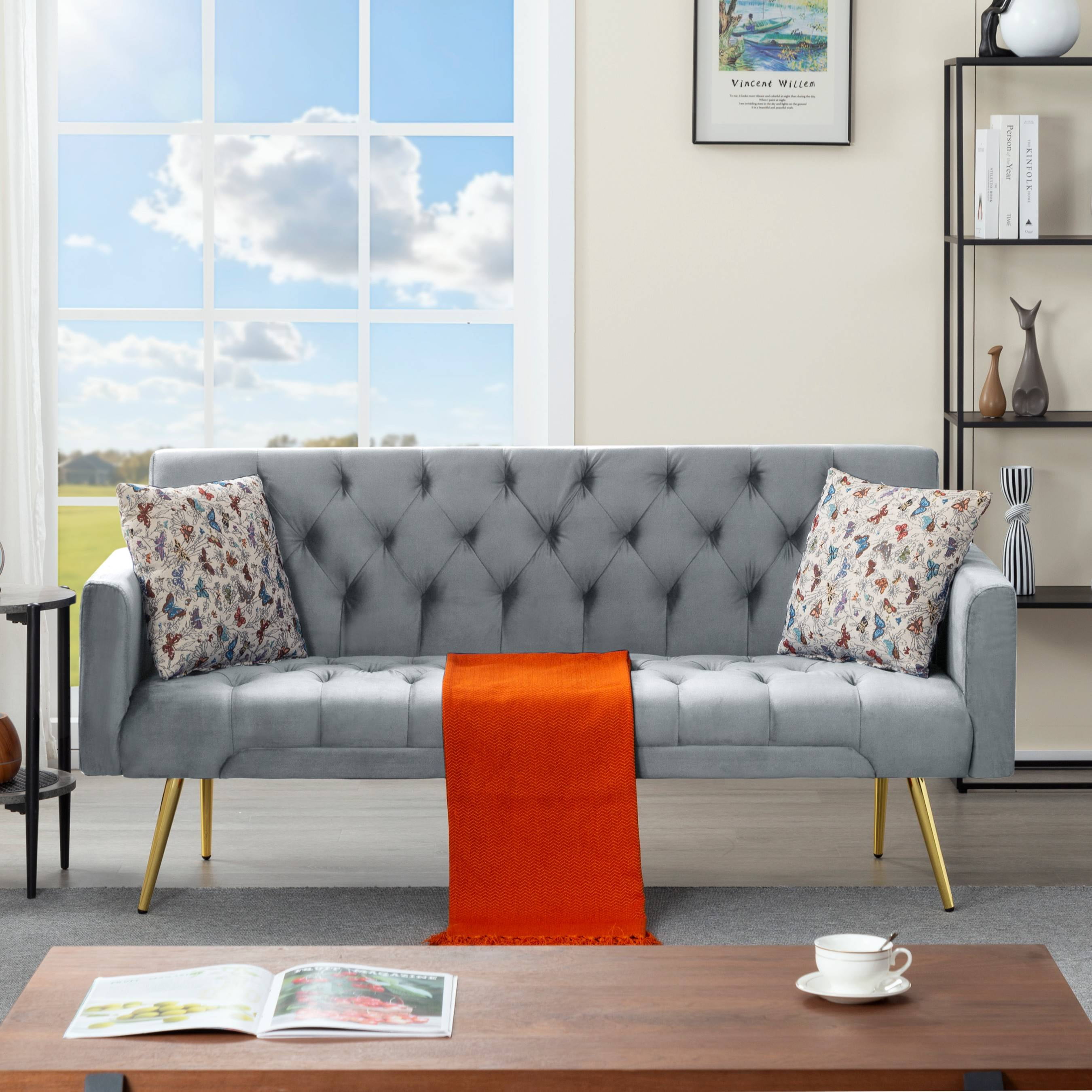 BSHTI 68 inch Modern Futon Sofa Bed, Modern Converted Sofa Bed Couch ,Functioning Futon Sleeper Sofa for Livingroom