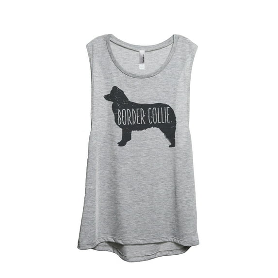 Thread Tank Border Collie Dog Silhouette Women's Sleeveless Muscle Tank Top Sport Grey Small