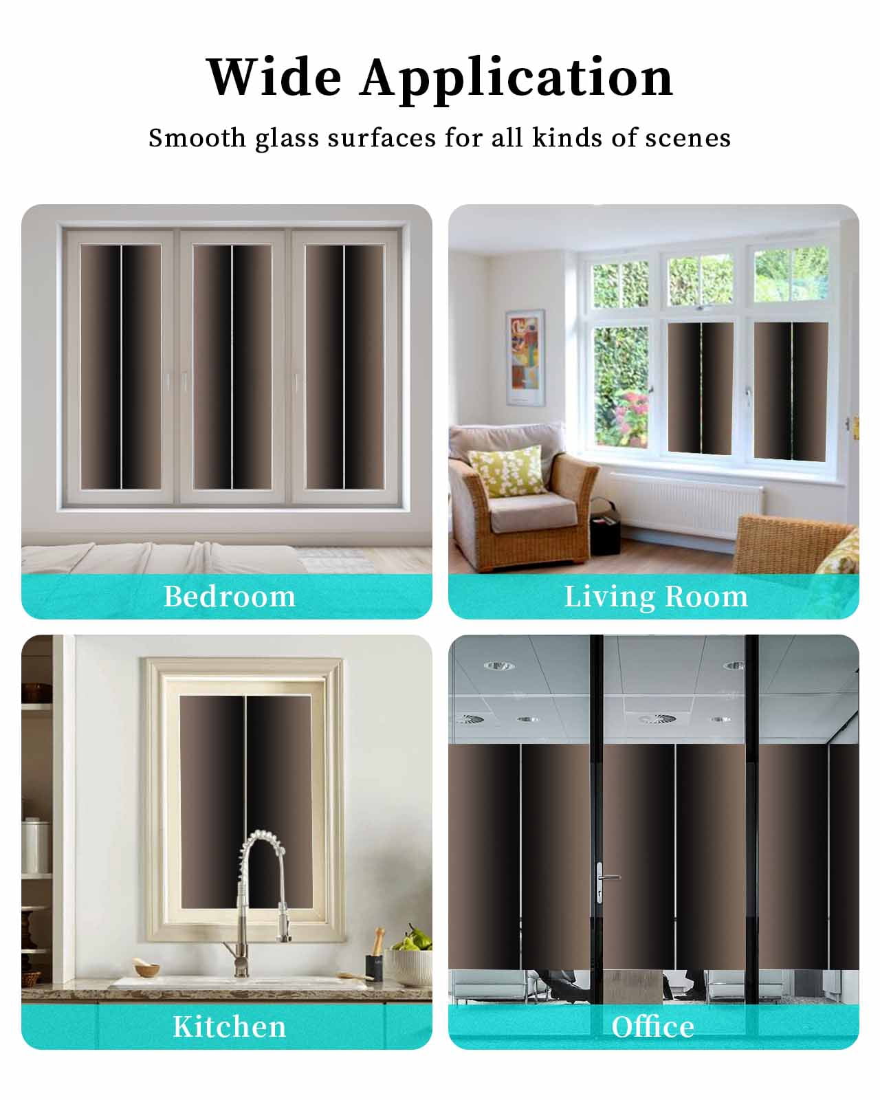Window Privacy Film, Brown Black Ombre UV Sun Blocking Window Tint Film Heat Control One Way Blackout Window Film, Modern Abstract Gradient Color Art Non Adhesive Static Cling Sticker 29.5x78.7 In
