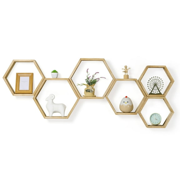 Hexagon Floating Shelves Honeycomb Wall Shelf Wood DIY natural
