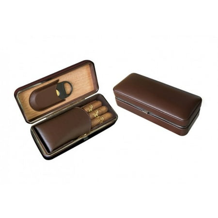 3 Cigar Folding Leather Travel Case w/ Cutter -