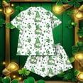 thumbnail image 5 of FRSASU Women's St Patricks Day PJs Sets Funny Shamrock Short Sleeve Tops + Shorts Casual Button Down Shirts White-L, 5 of 5