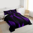 thumbnail image 3 of jejeloiu Modern Abstract Geometric Full Size Comforter Sets,Purple Black Stripe Bedding Sets For Girls Boys Reversible 3pcs, 3 of 8