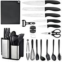 

Kitchen Utensils Set Kitchen Knife Set with Block 7 Piece Silicone Cooking Utensils Set 5-Piece Stainless Steel Chef Knives with Scissors Vegetable Peeler Knife Sharpeners Cutting Board