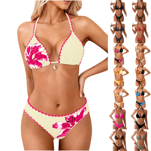 qucoqpe Bikini Sets for Women Two-piece Bathing Suit Summer Fashion Casual Floral Print Swimsuit