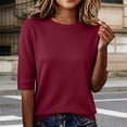 thumbnail image 6 of Lmnyox Summer T Shirt for Women Solid Color Half Sleeve Round Neck Tee Shirt Trendy Loose Ribbed Knit Basic Tops, 6 of 7