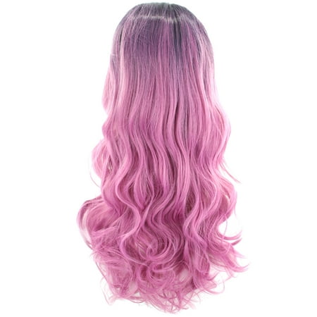Women Fashion Hairstyle Gradient Color Black to Rose Red Wave Curls Long Curly Hair Wig Wavy Synthetic Hair Cosplay Party Wigs with Hair (Best Way To Curl Long Thin Hair)