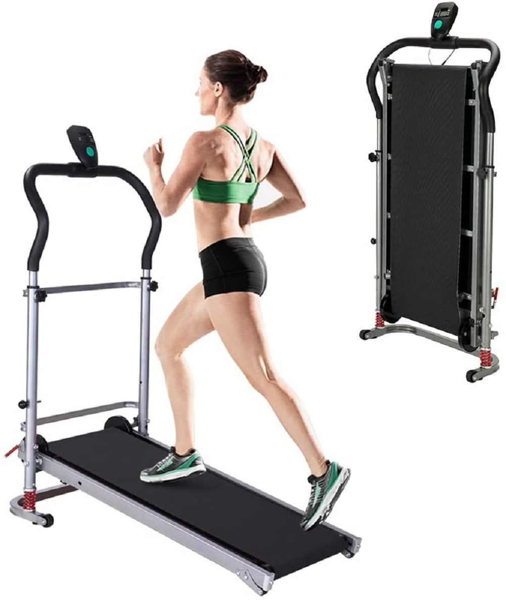 LAFGUR Manual Folding Walking Treadmill with LCD Monitor Portable