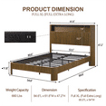 thumbnail image 3 of Full XL Bed Frame with Bookcase Headboard, Wooden Platform Bed Frame Full XL Size with Charging Station, Noise Free, No Box Spring Needed, Walnut, 3 of 5
