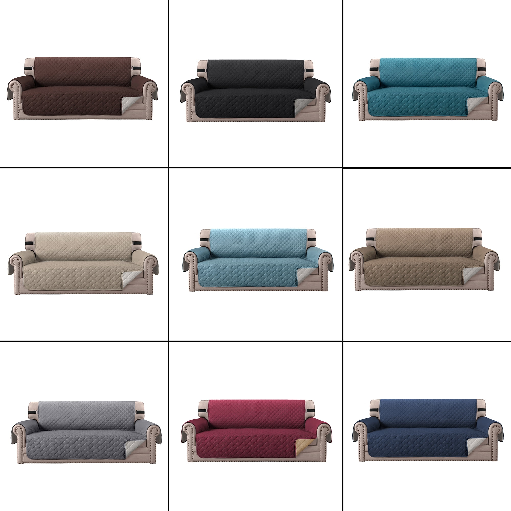 CJC Non-slip Sofa Cover Reversible Quilted Couch Slipcover Waterproof Tear Resistant Furniture Protector for Kids Pets, 3 Sizes & 9 Colors