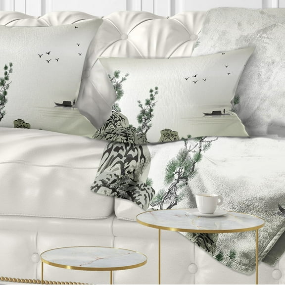 Designart Mountains and Sea - Landscape Printed Throw Pillow - 12x20