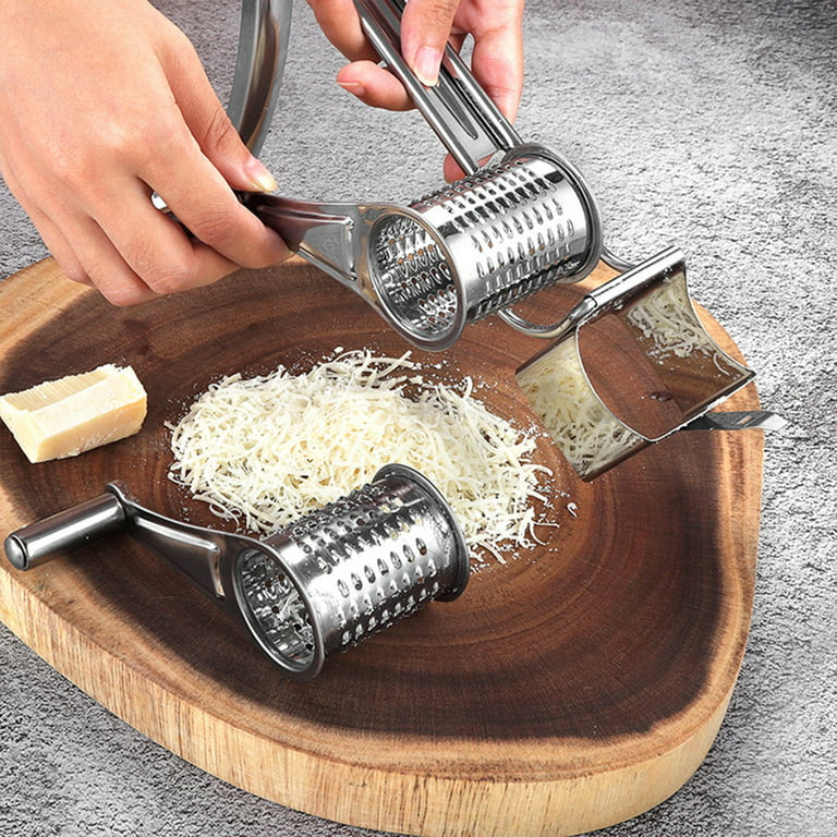 Stainless Steel Cheese Butter Grater Handheld Rotary Shredder with Handle  Crank Herbs Grinder Cooking Baking Gadget Gift 3-4 Hole