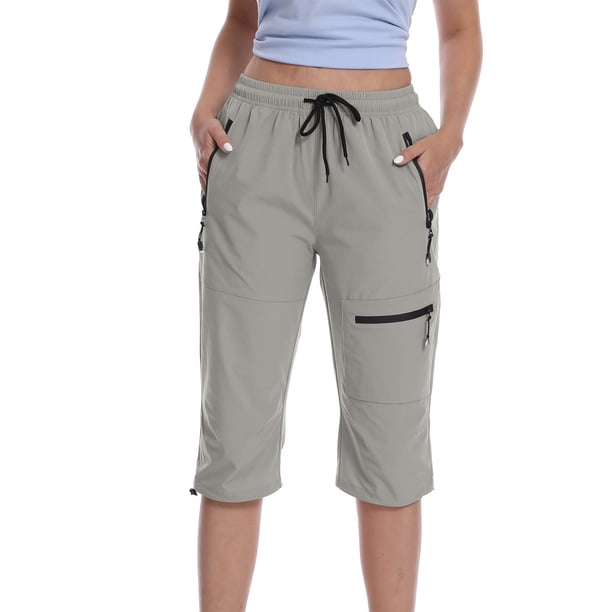 ICHUANYI Clearance Fashion Womens Casual Color Casual Elastic High Waist Wide Cropped Leg Loose Outdoor Fitness Running Climbing Trousers Pocket Pants(Gray, S) ICHUANYI WER2023081207145
