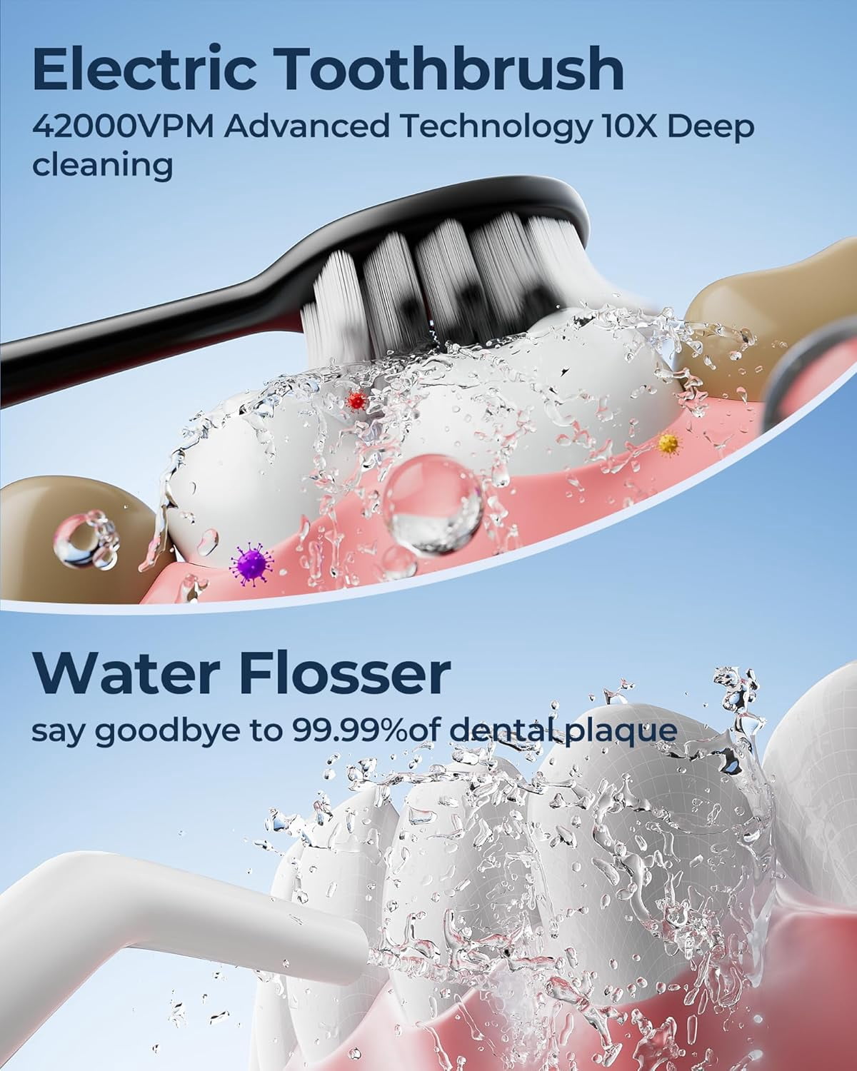 Sonic Electric Toothbrush and Electric Floss for Adults and Kids, Electric Toothbrush Water Flosser Adults, Water Dental Picks, Cleaning and Flossing Dental Care, Waterproof