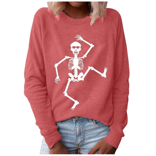 Sudadera con capucha de Halloween de manga larga informal suelta con estampado de cuello redondo para mujer Pompotops gfhjh3434
